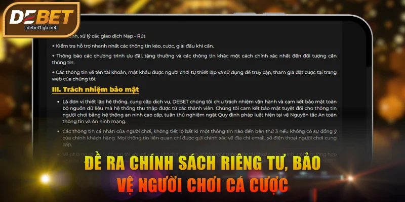 Đề ra chính sách riêng tư, bảo vệ người chơi cá cược